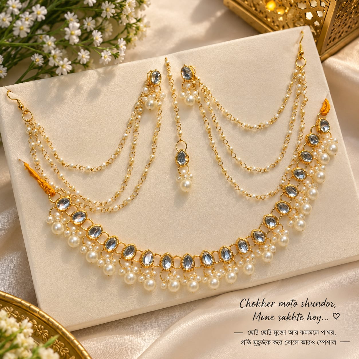Royal Pearl Golden Chain Jewelry Set đđ¤